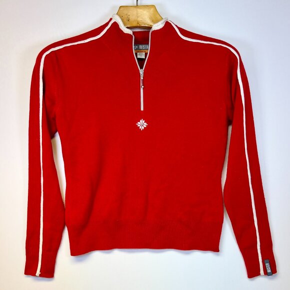 Meister Women’s Medium Ski Sweater Red Wool Blend Quarter Zip Snowflake Nordic - Picture 1 of 8